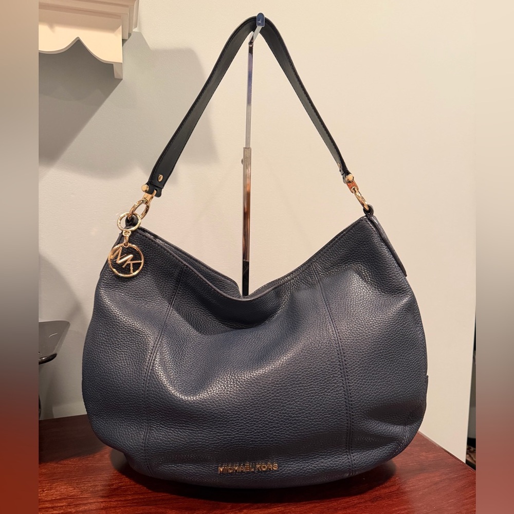 Michael Kors Large Brooke Blue Leather Shoulder Bag